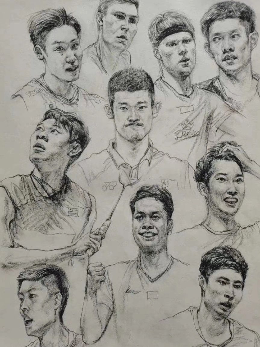 羽毛球运动员素描