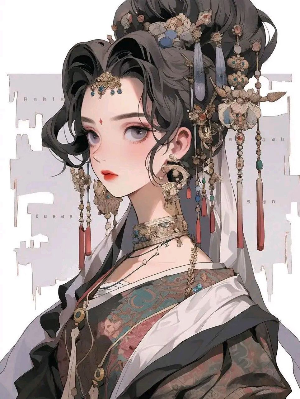 二次元黑长直女神古风图片