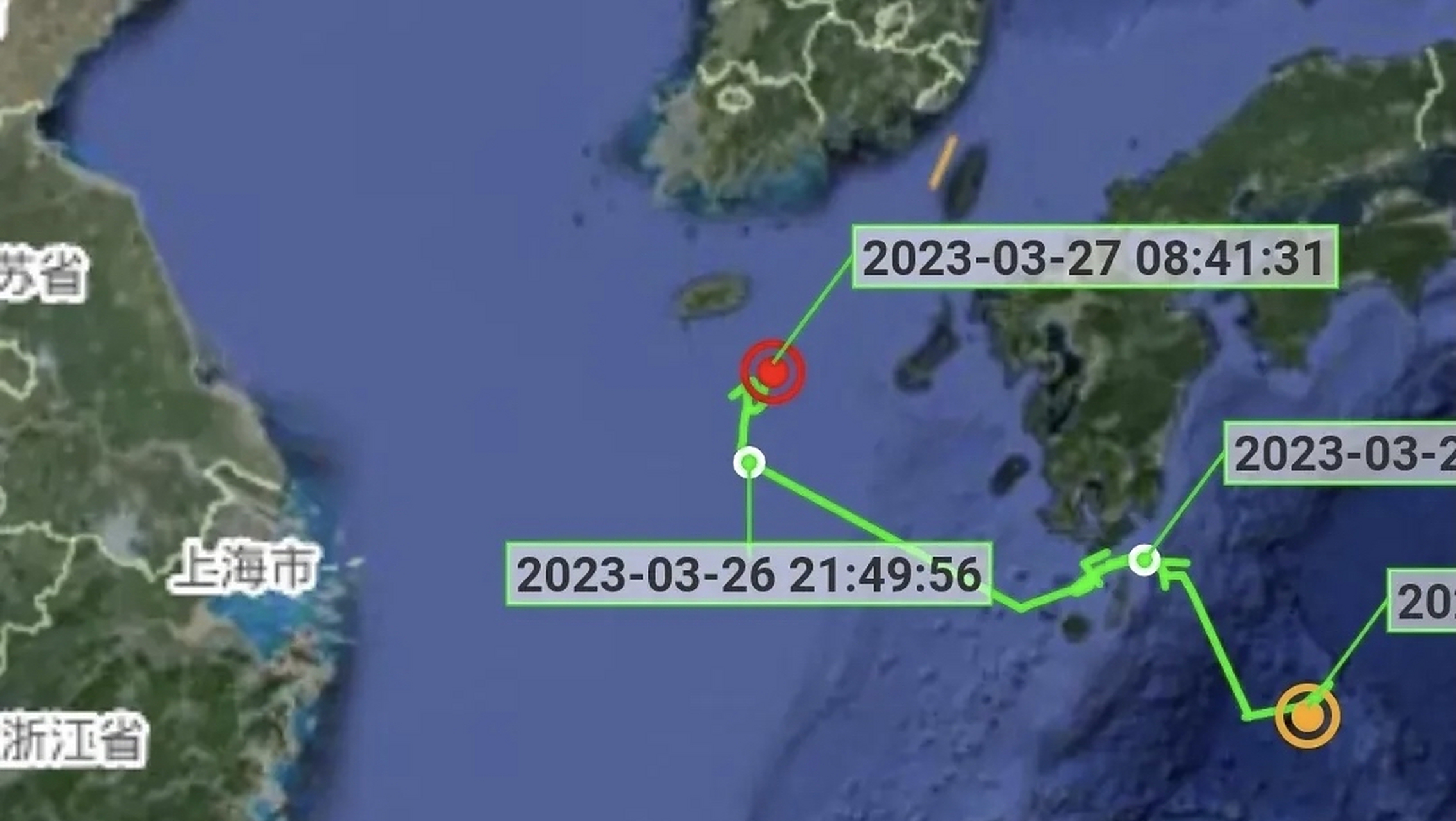 "尼米兹"号航母舰载机飞行轨迹显示,该航母已行至东海海域.