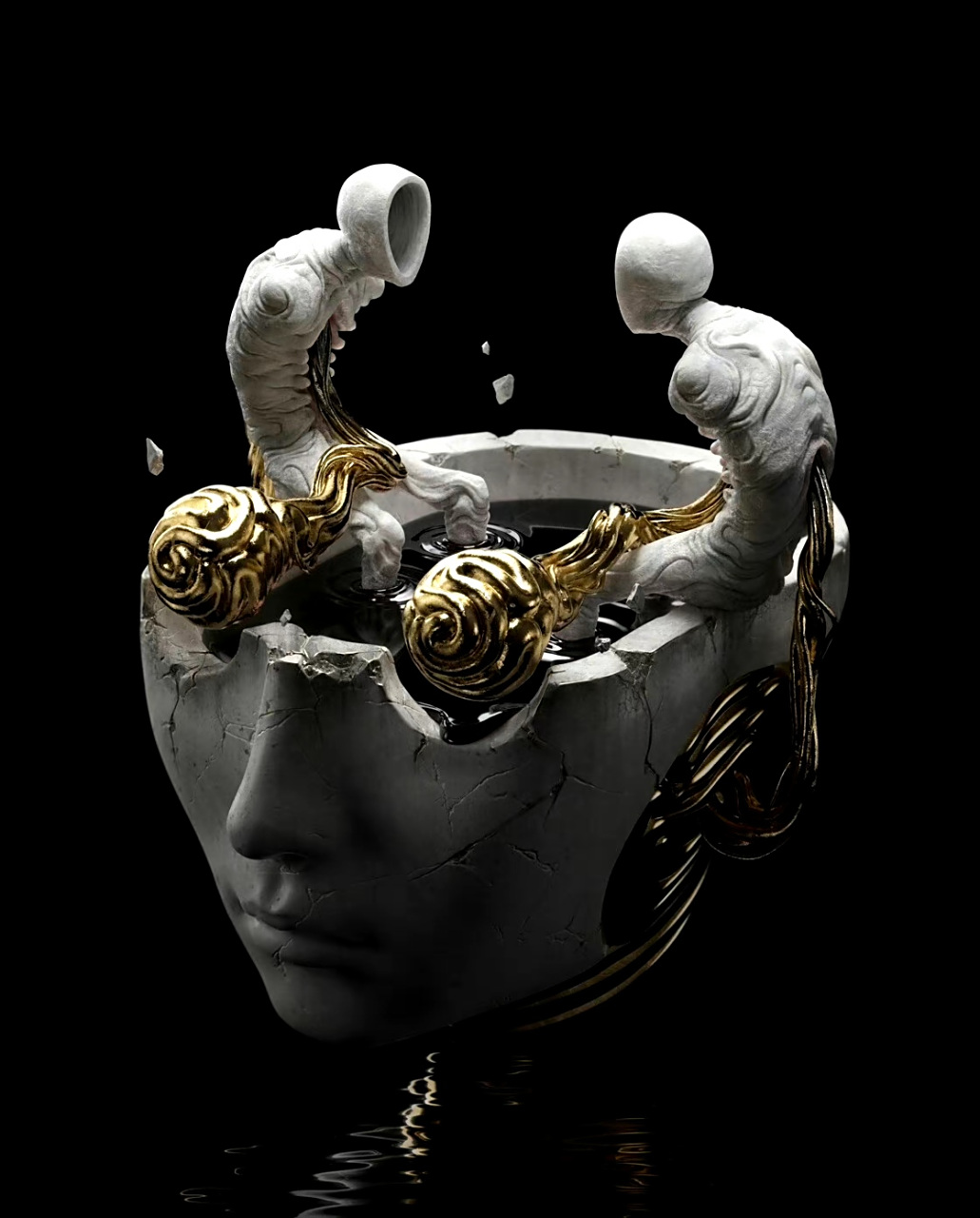 分享一组艺术家dom qwek的超现实主义作品,有赛博朋克的风格.