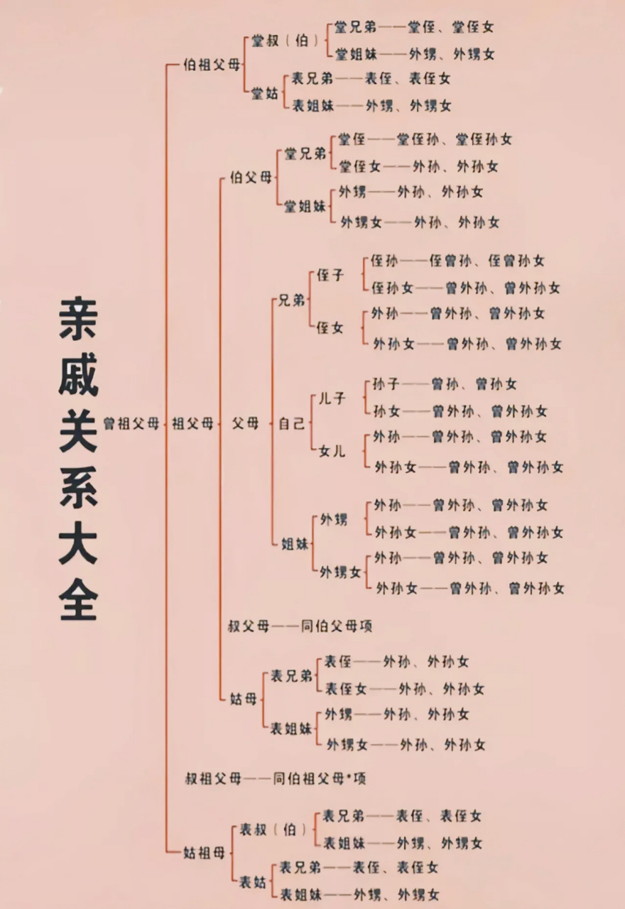 看完这张亲戚关系图,终于把所有的亲属称呼都弄明白了,别说小孩不知道