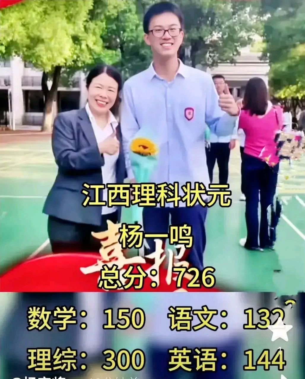 2023江西高考理科状元,花落南昌二中,叫杨一鸣的同学,高考成绩总分726