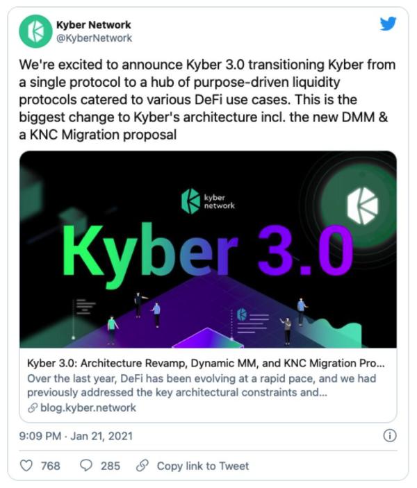 引介 | Kyber 3.0：架构改进、动态做市商和 KNC 迁移提案