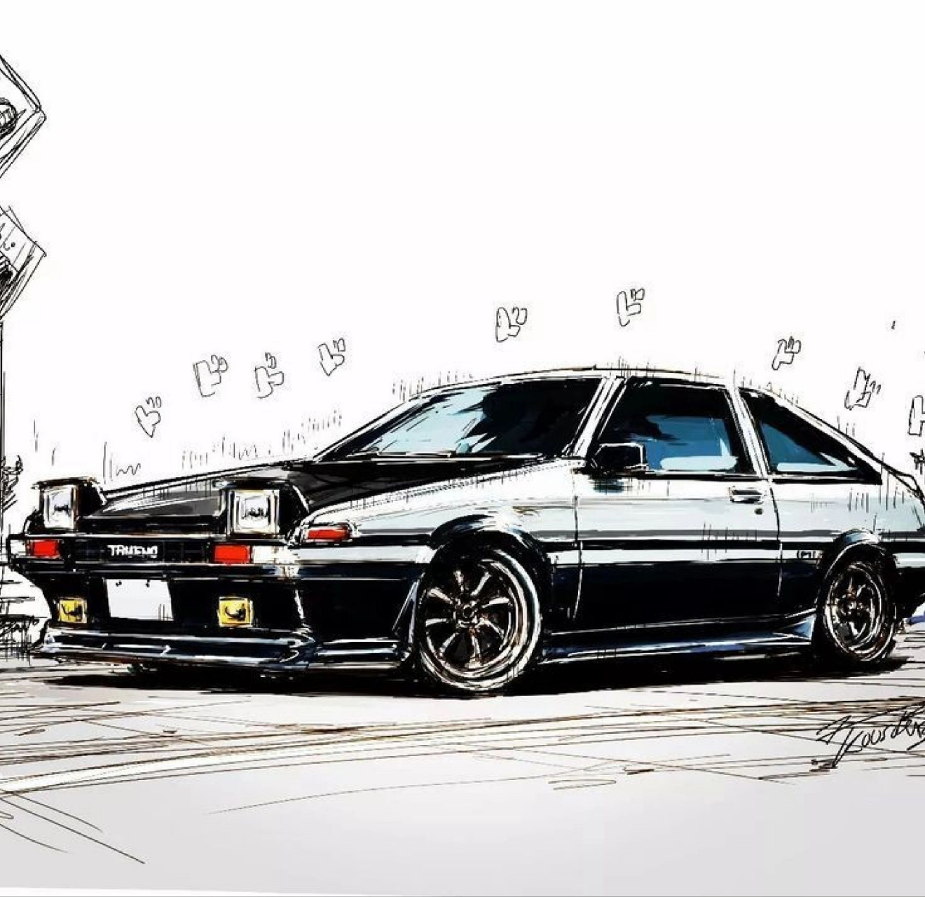 街区画廊:秋名山车神挑战赛#绘画# #头文字d