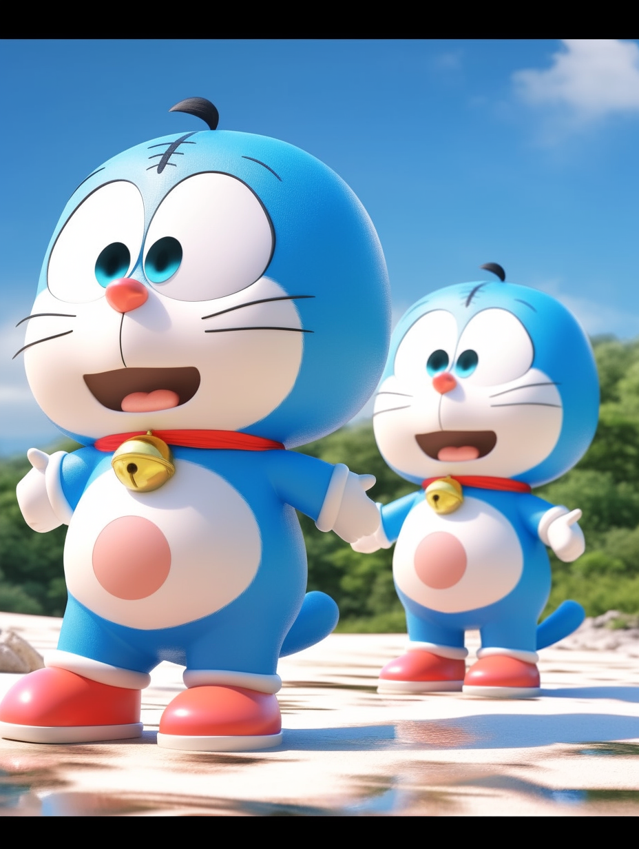 双胞胎机器猫图片背面壁纸背景图