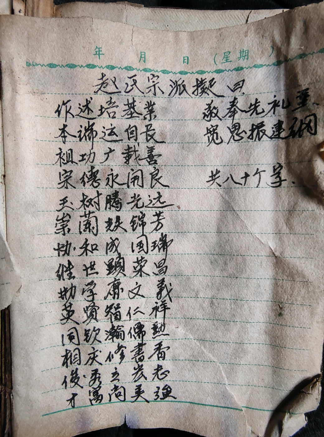 无意中发现老本子上写 河南濮阳 赵氏宗派辈分 看看你是哪个辈分