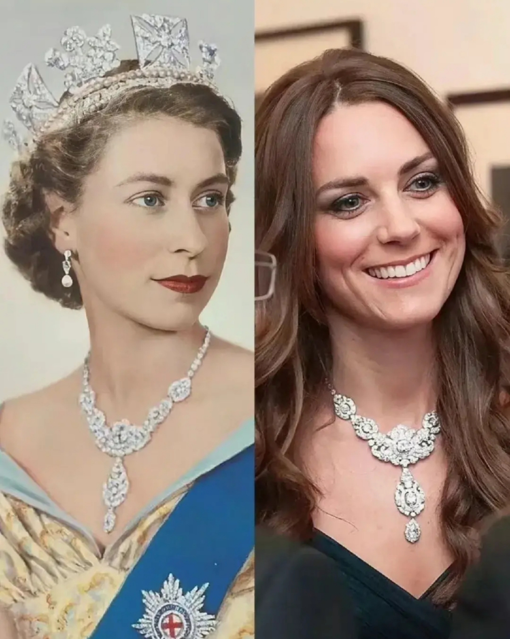 伊丽莎白女王与凯特王妃 英国皇室珠宝的传承做为英国皇室的成员,同款