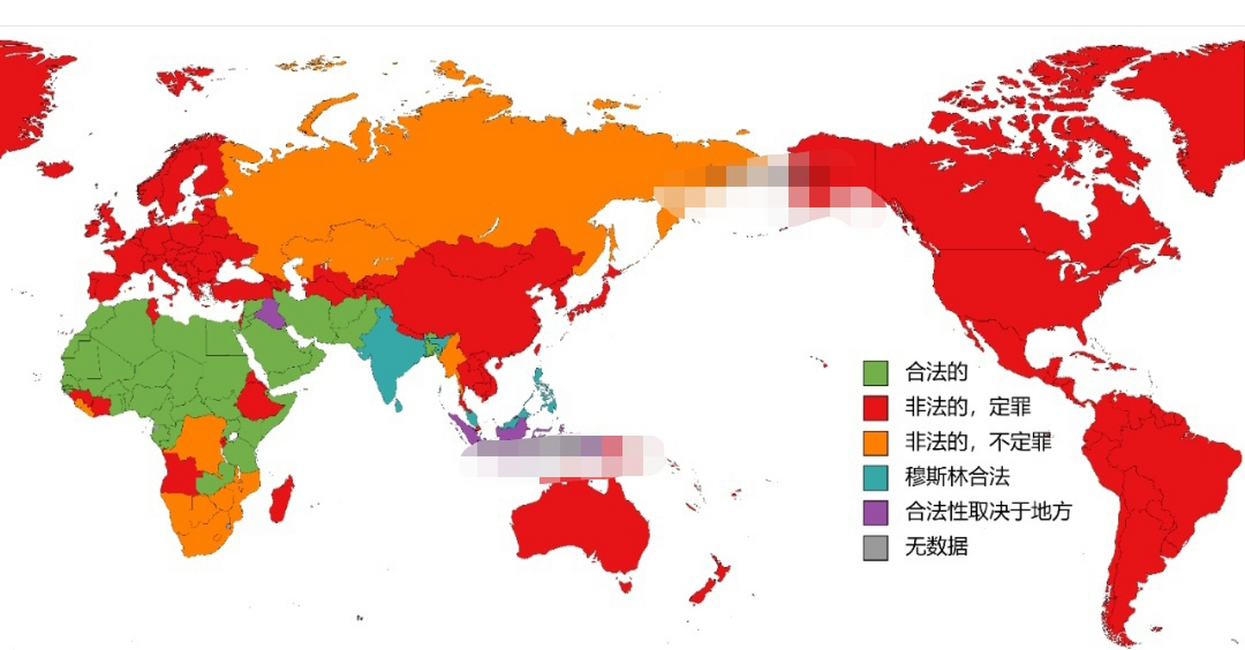 全球一夫多妻制分布图  一夫多妻制在东亚,美洲,欧洲以及澳大利亚和
