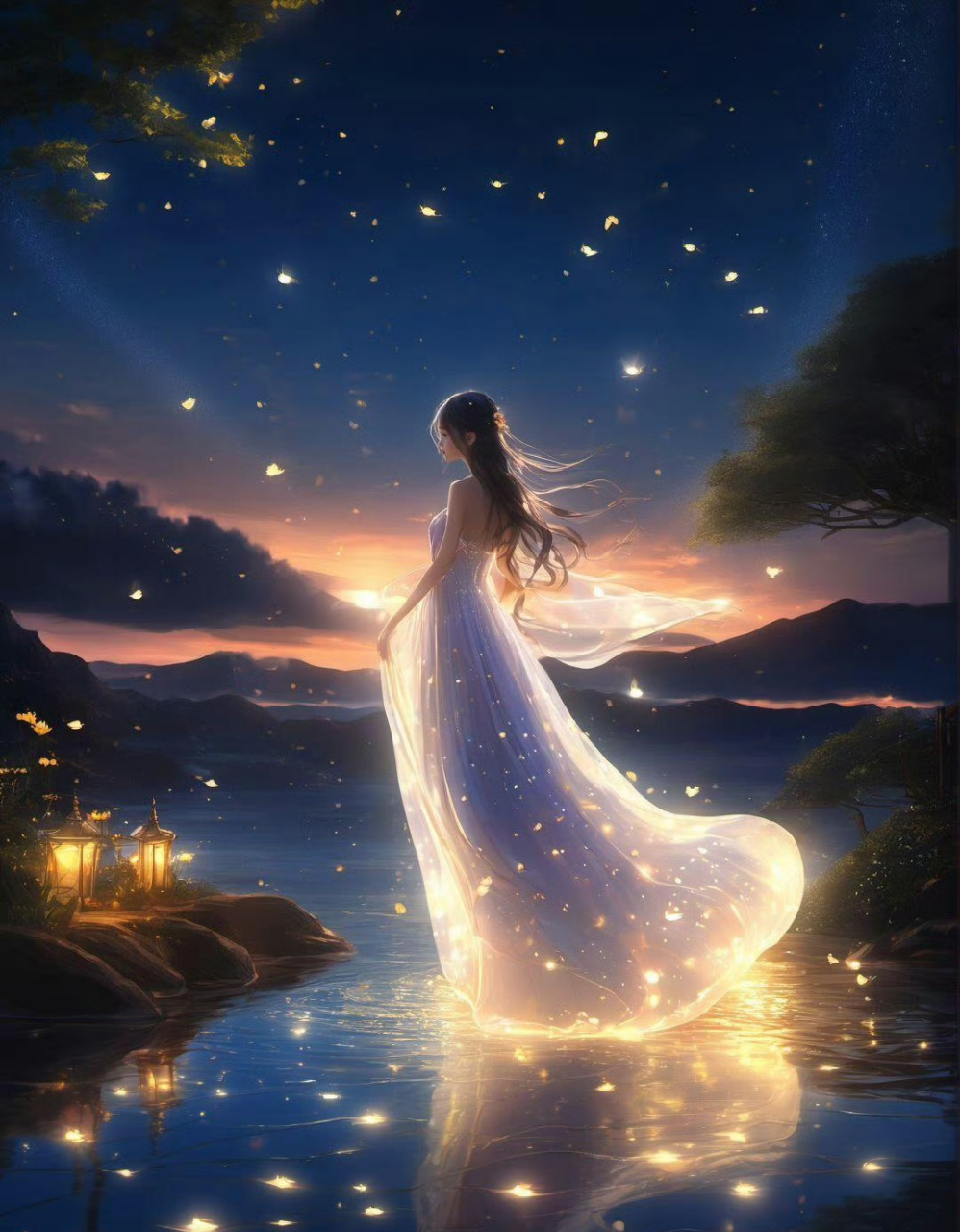 星光蝶舞少女唯美背景图壁纸美轮美奂.