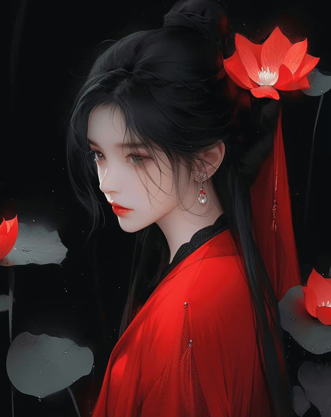 古风红衣莲花仙子头像~ 生活本不苦,苦的是我们欲望过多;人心本无累