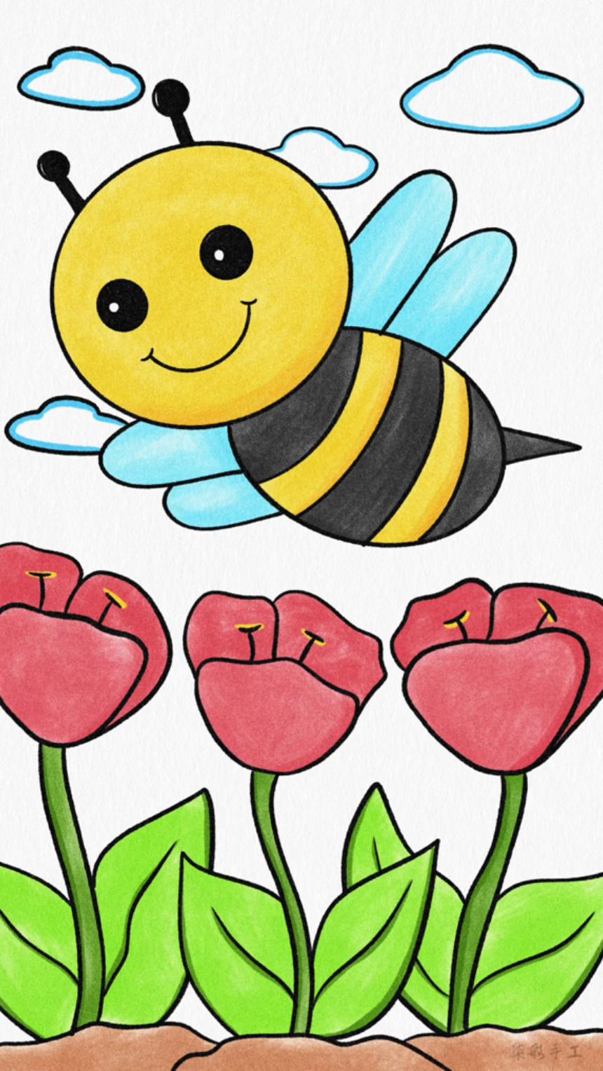 春日小场景儿童简笔画,小朋友学习画画最合适了有线稿哦!