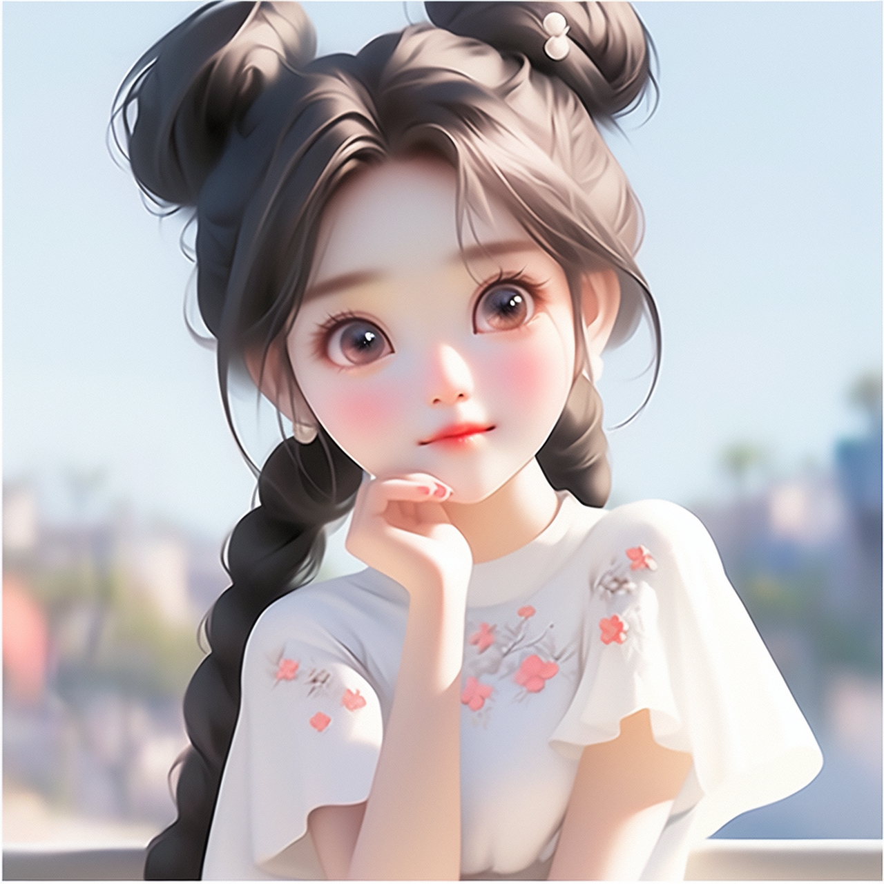 可爱俏皮的小女孩儿,穿着中国式白色衣服,展现了不一样的魅力.