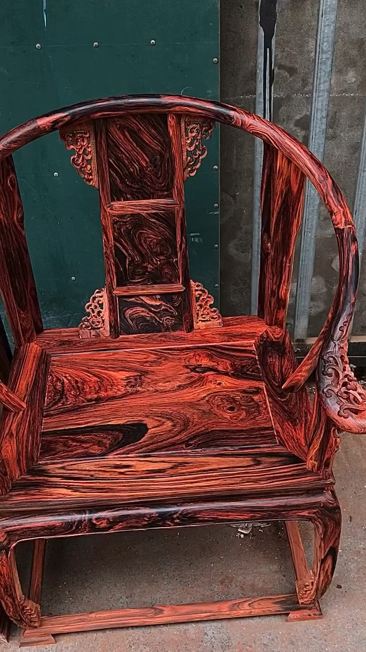 大红酸枝交趾黄檀极品花纹皇宫椅三件套