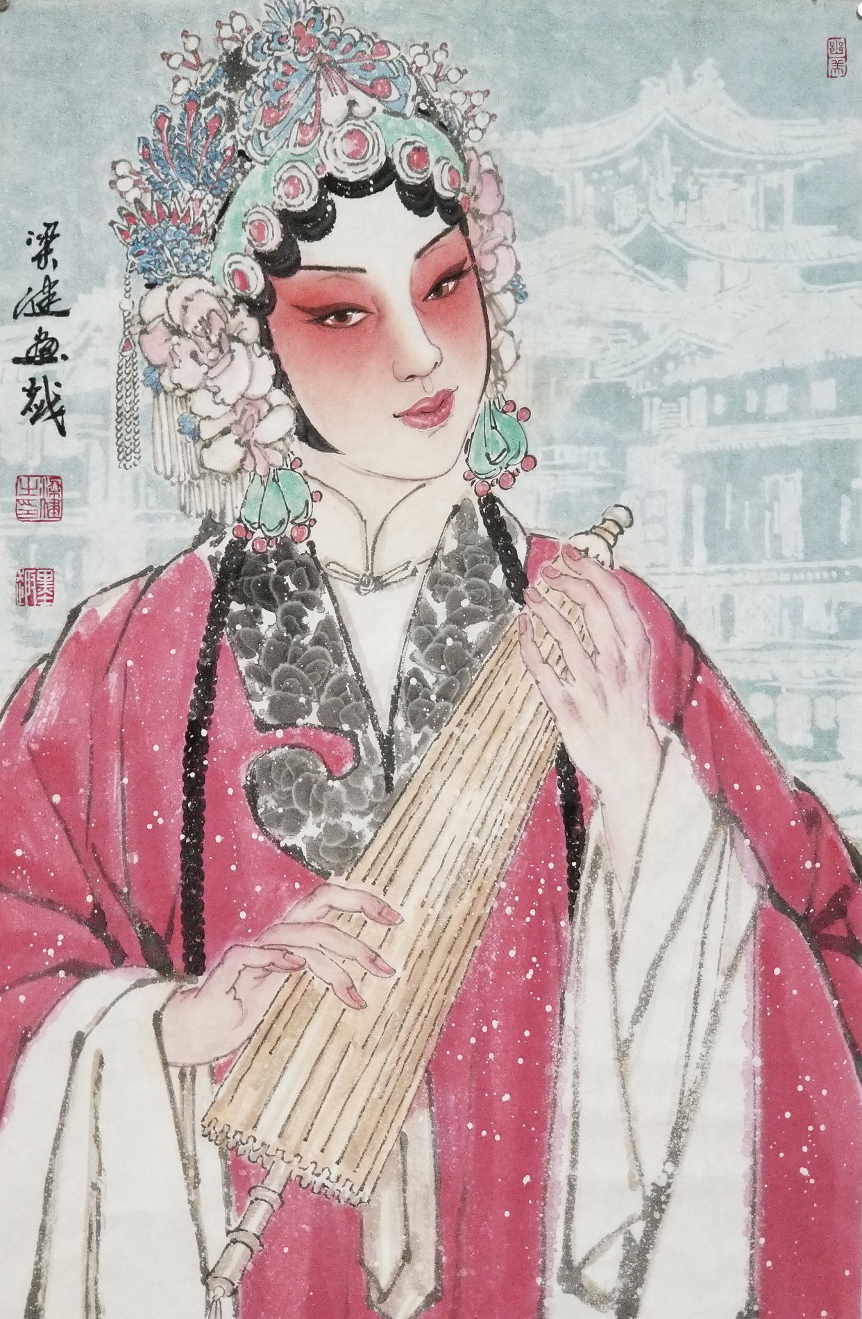 梁健三开戏曲人物画20幅作品集,笔墨精微,形神兼备