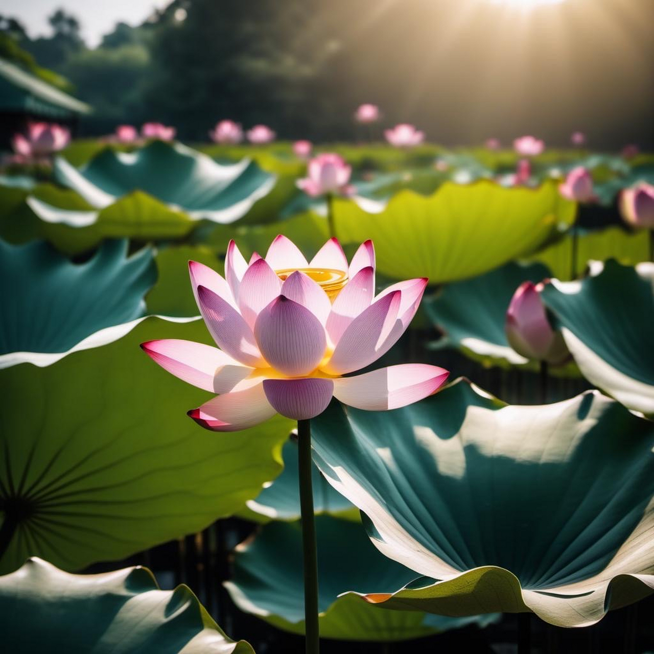 荷花颂  夏日的阳光下, 荷塘中 绽放着芬芳的荷花.
