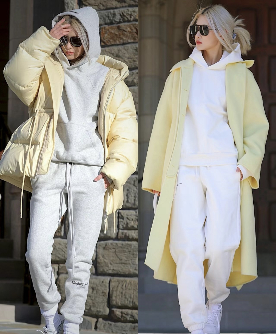 羽绒服和卫衣的叠穿是一种实用的穿搭方式,既保暖又时尚.