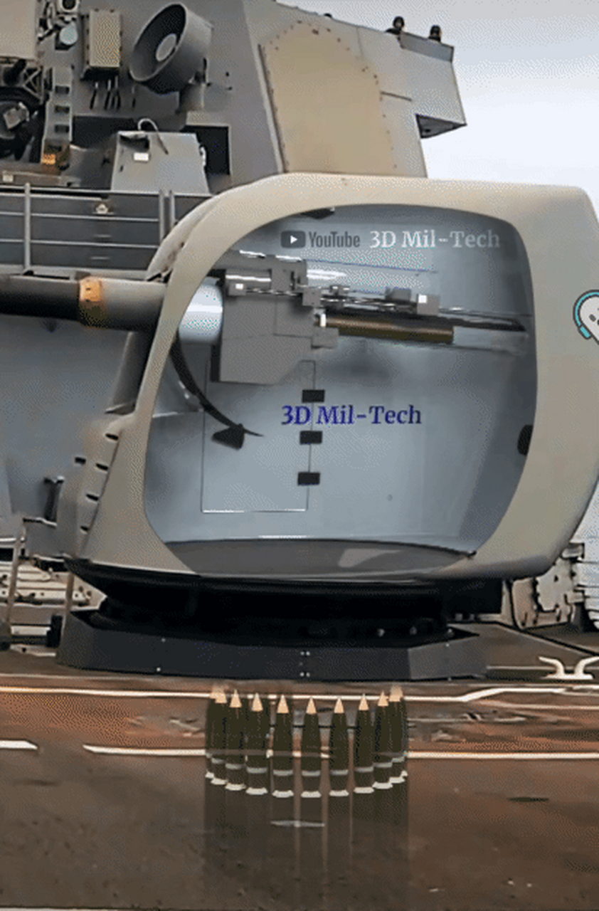 美国mk45舰炮供弹与发射透视动图