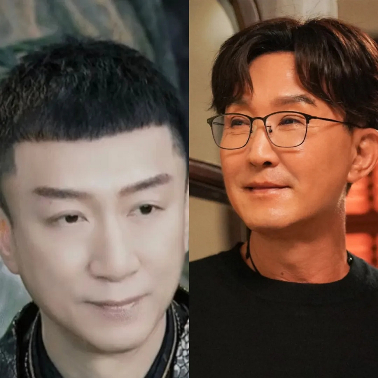 孙红雷和吴刚做了一样的项目,两人双眼皮都很假,脸也是僵的,只不过