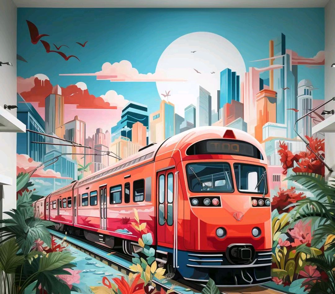 定州墙体彩绘绘制3d火车主题彩绘