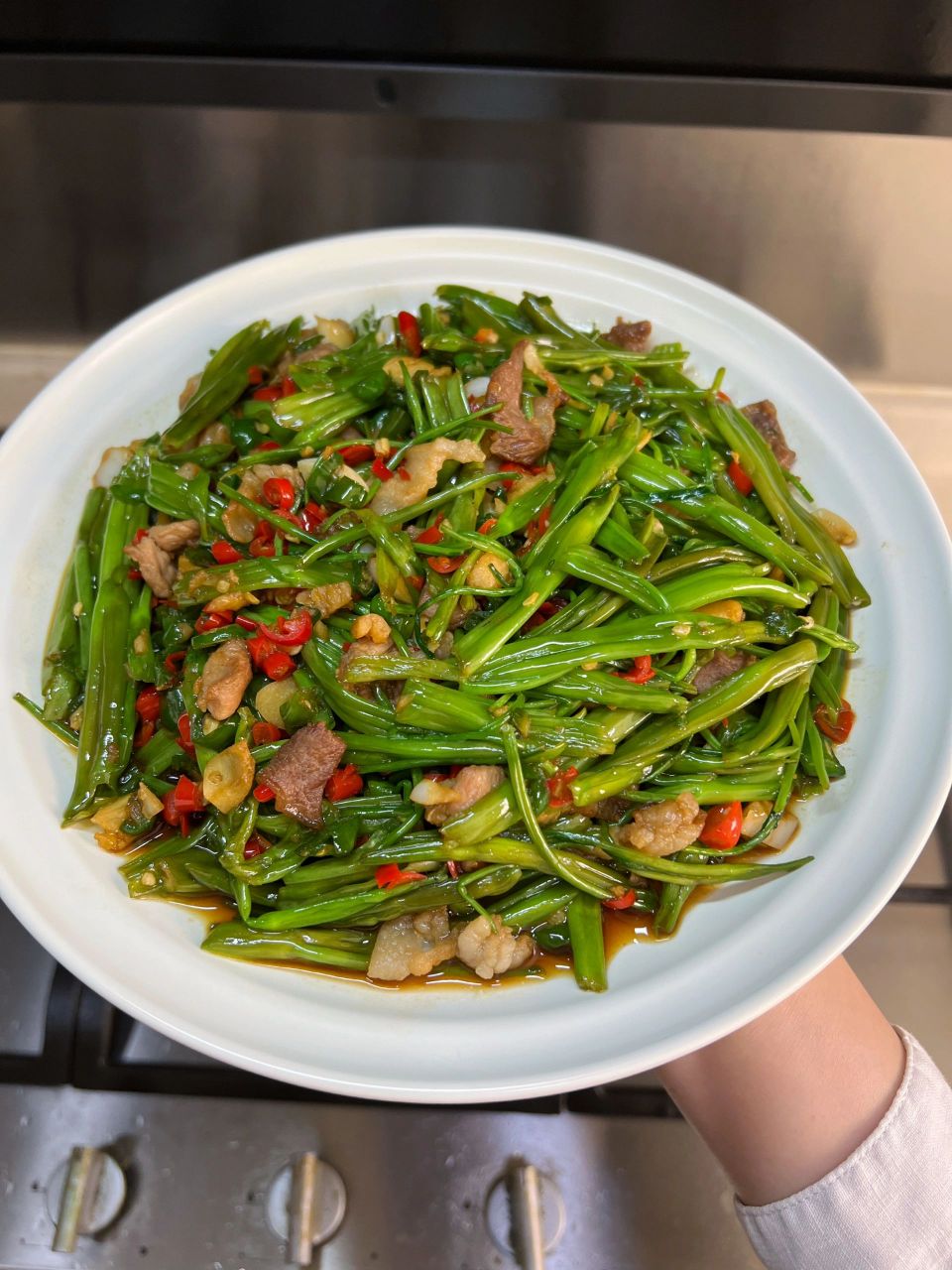 空心菜梗炒肉,鲜脆爽口的江西做法简单好吃|||又到了吃空心菜的时候了