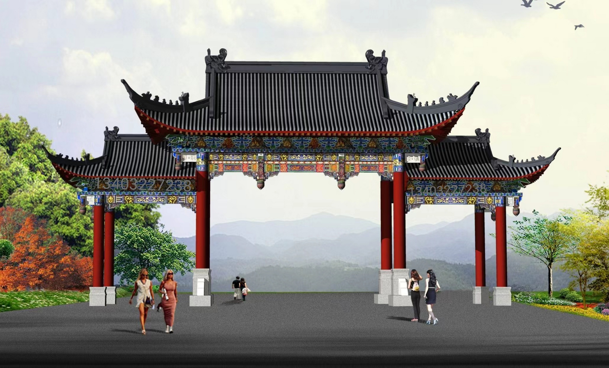 古建双排柱水泥牌坊是一种古老而又精美的建筑形式,它不仅具有独特的