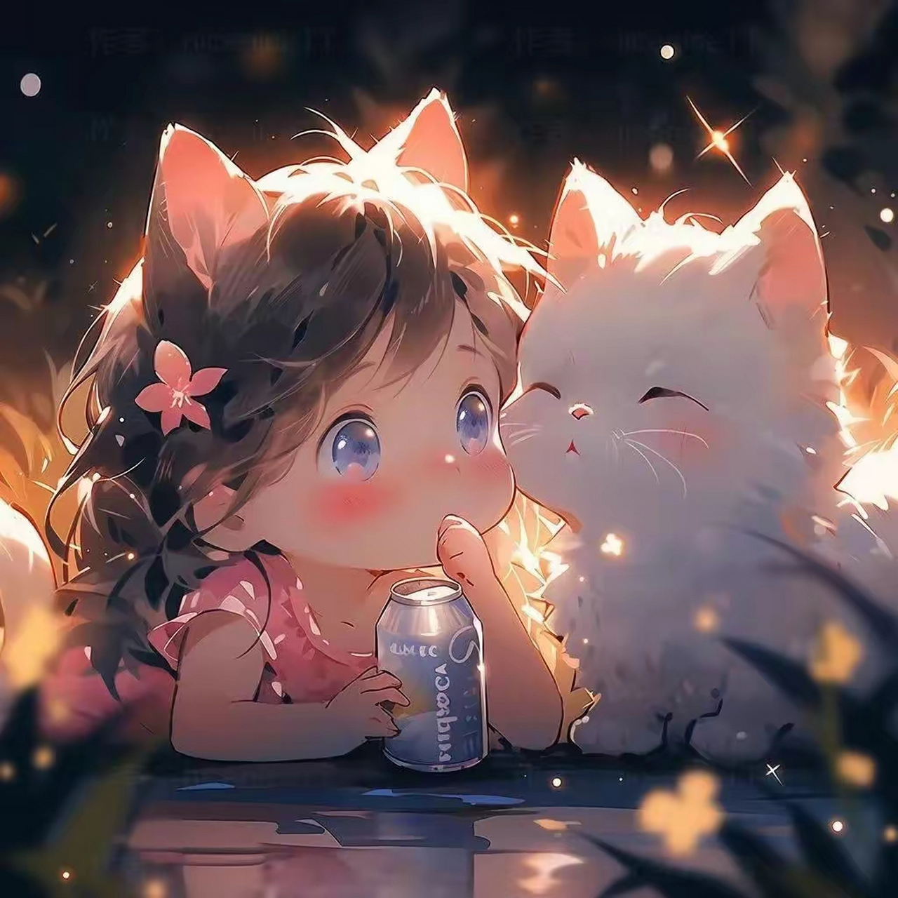 可爱治愈头像:小公主和猫咪,陪伴是最长情的好白#乐享周末分享吧