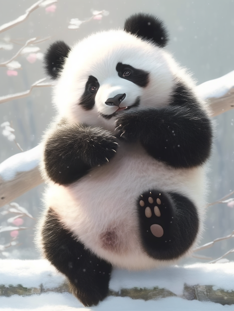 ai生成图可做头像壁纸雪中跳舞蹦跳的大熊猫