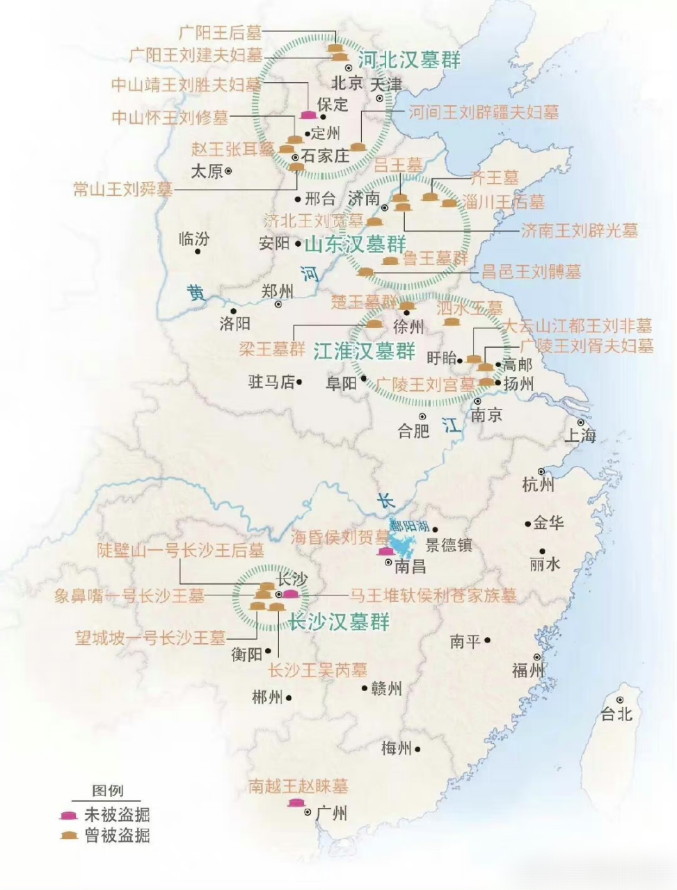 中国汉墓"十室九空"地图:下图是已发现的汉墓地域分布图,图中可以看到