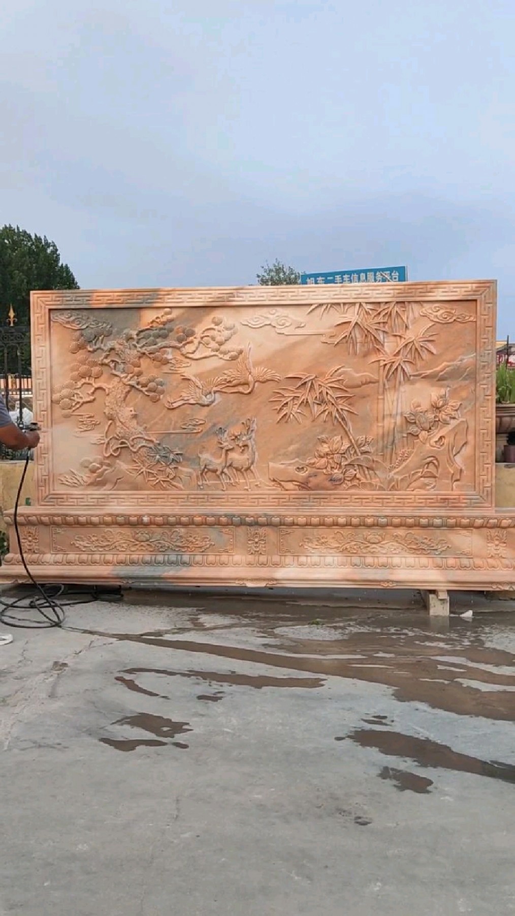 石雕影壁墙屏风大理石照壁庭院浮雕壁画