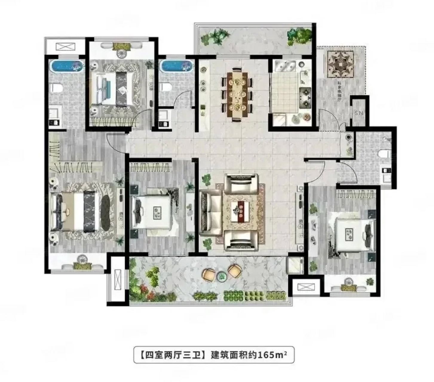 165方的3卫户型.