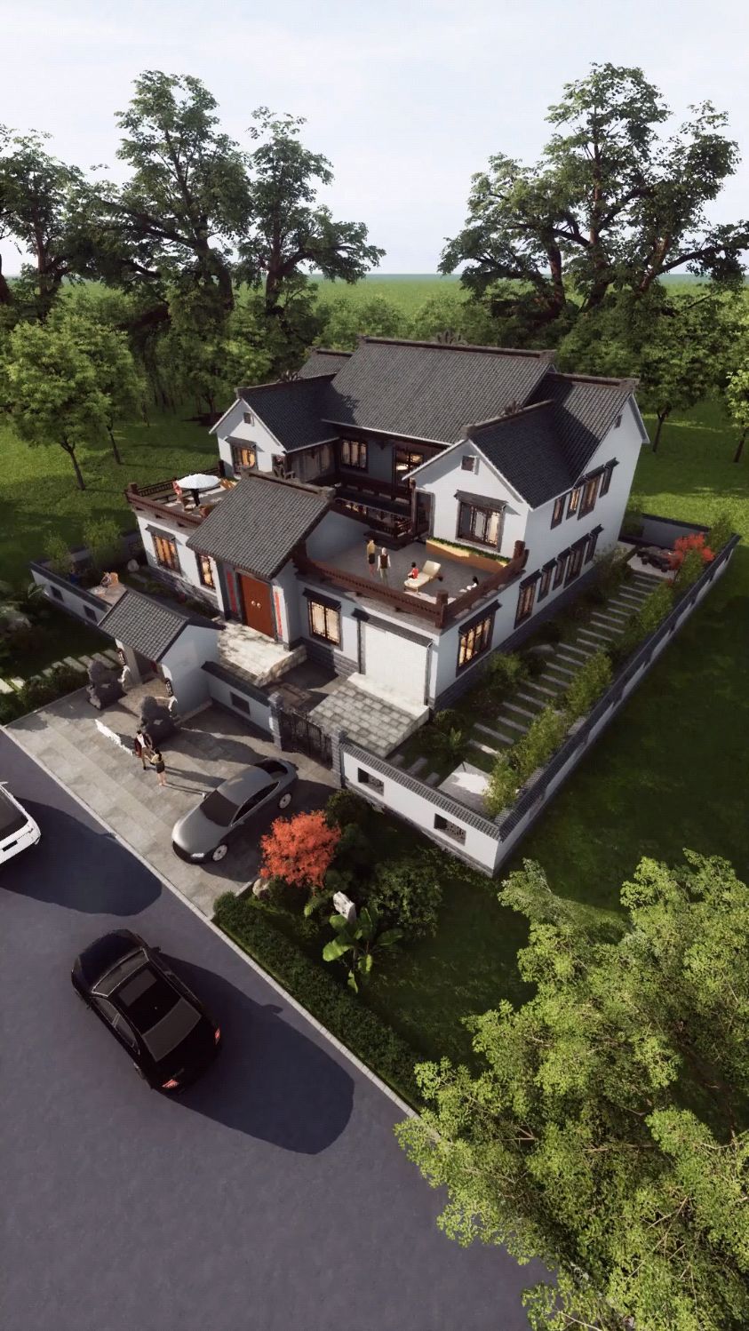 21x26米二层中式合院农村自建房别墅设计-度小视