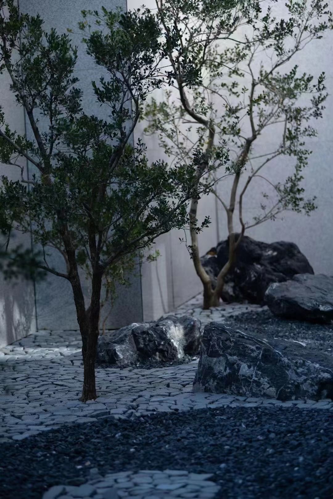 日式黑山石枯山水景观摆景