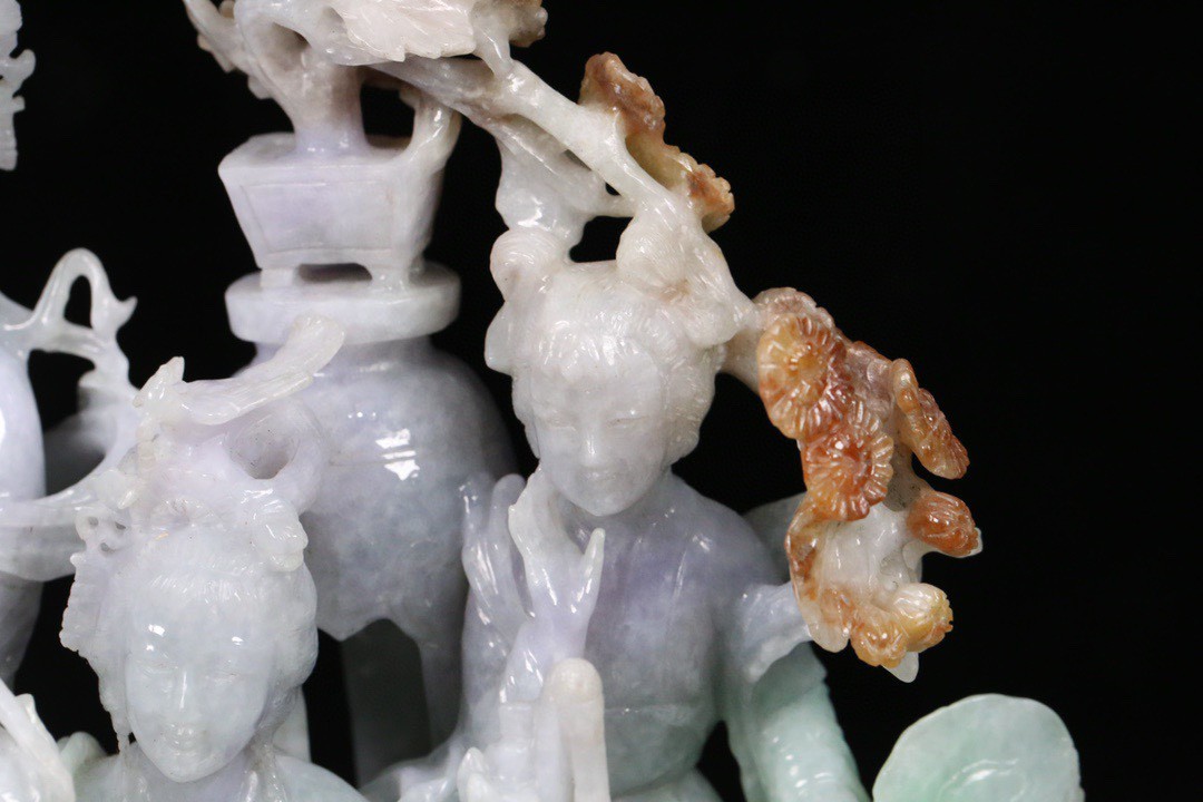 天然老翡翠仕女人物摆件