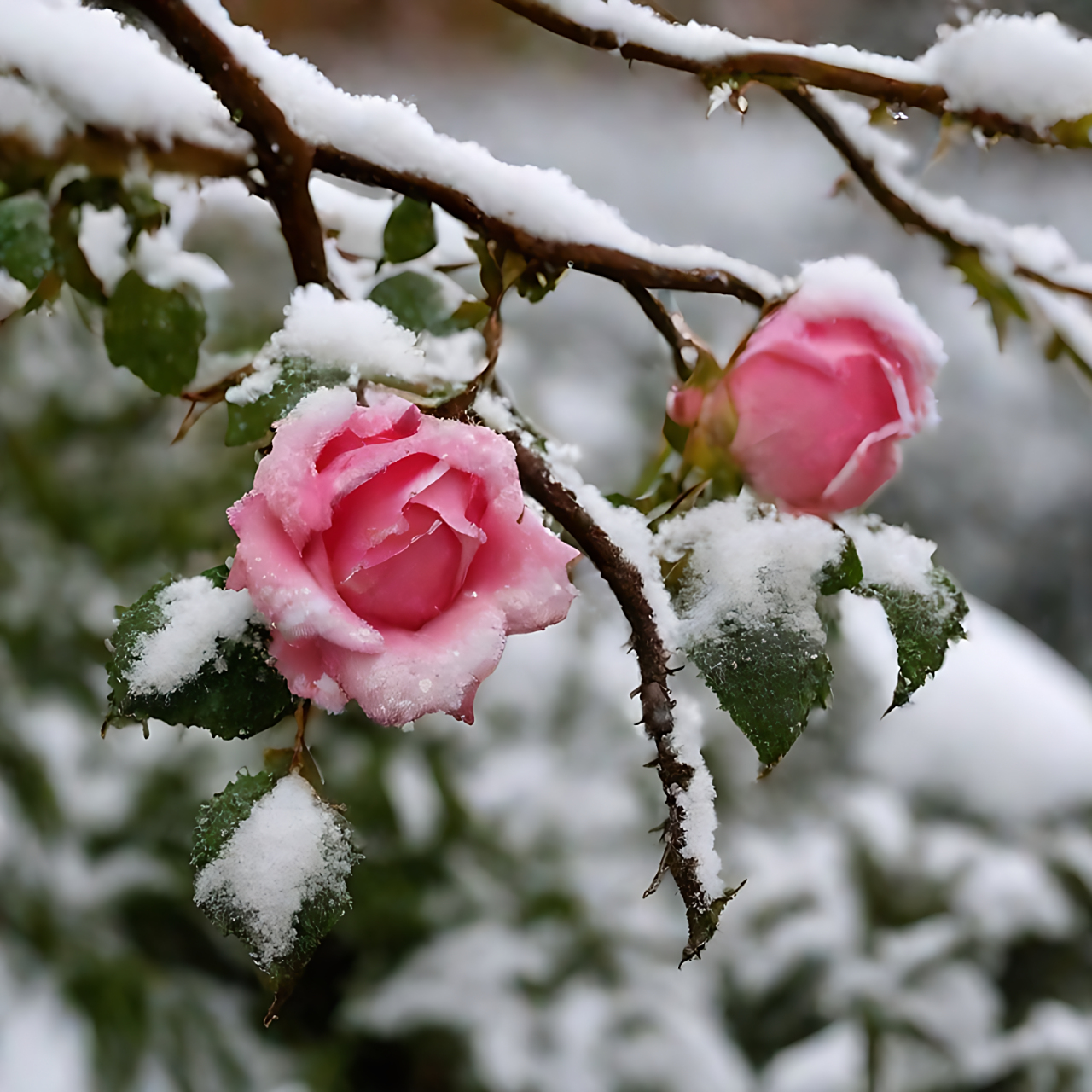 雪中的月季花傲然开放,芳香依旧!#月季花
