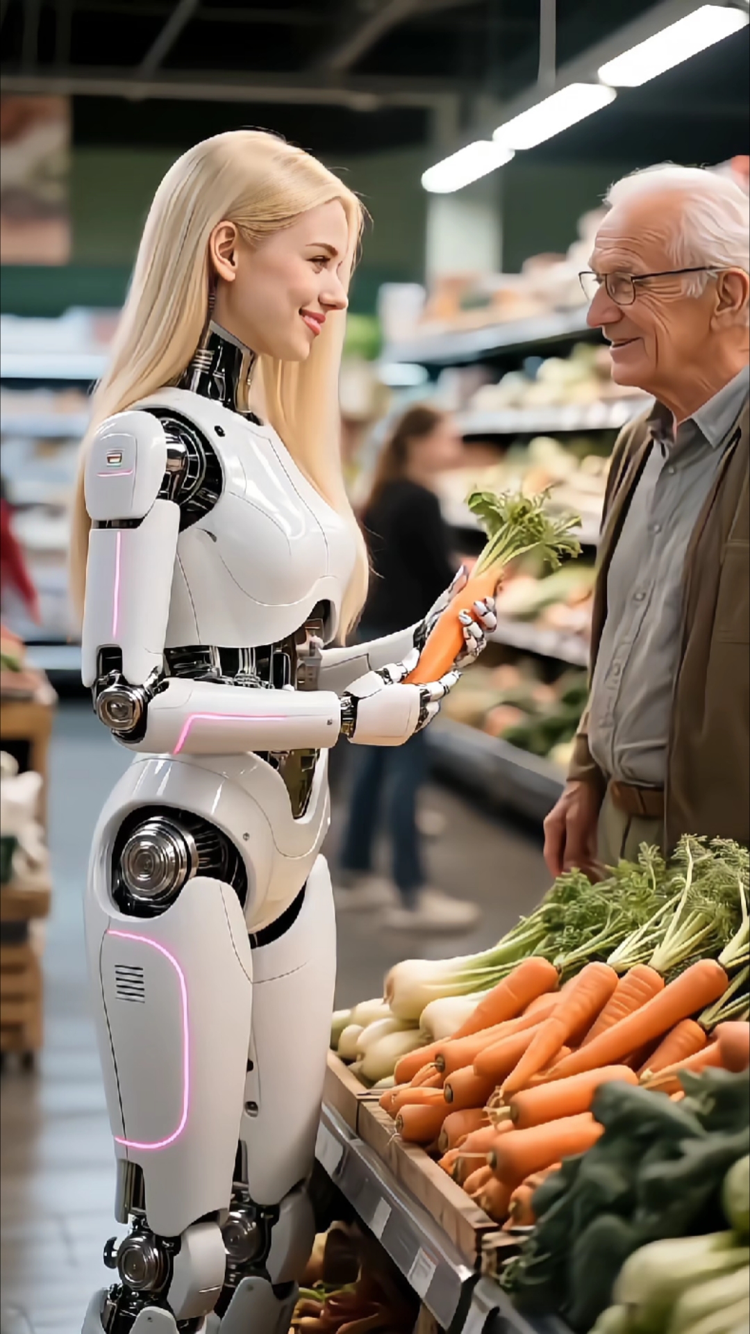 机器人美女逛超市买菜