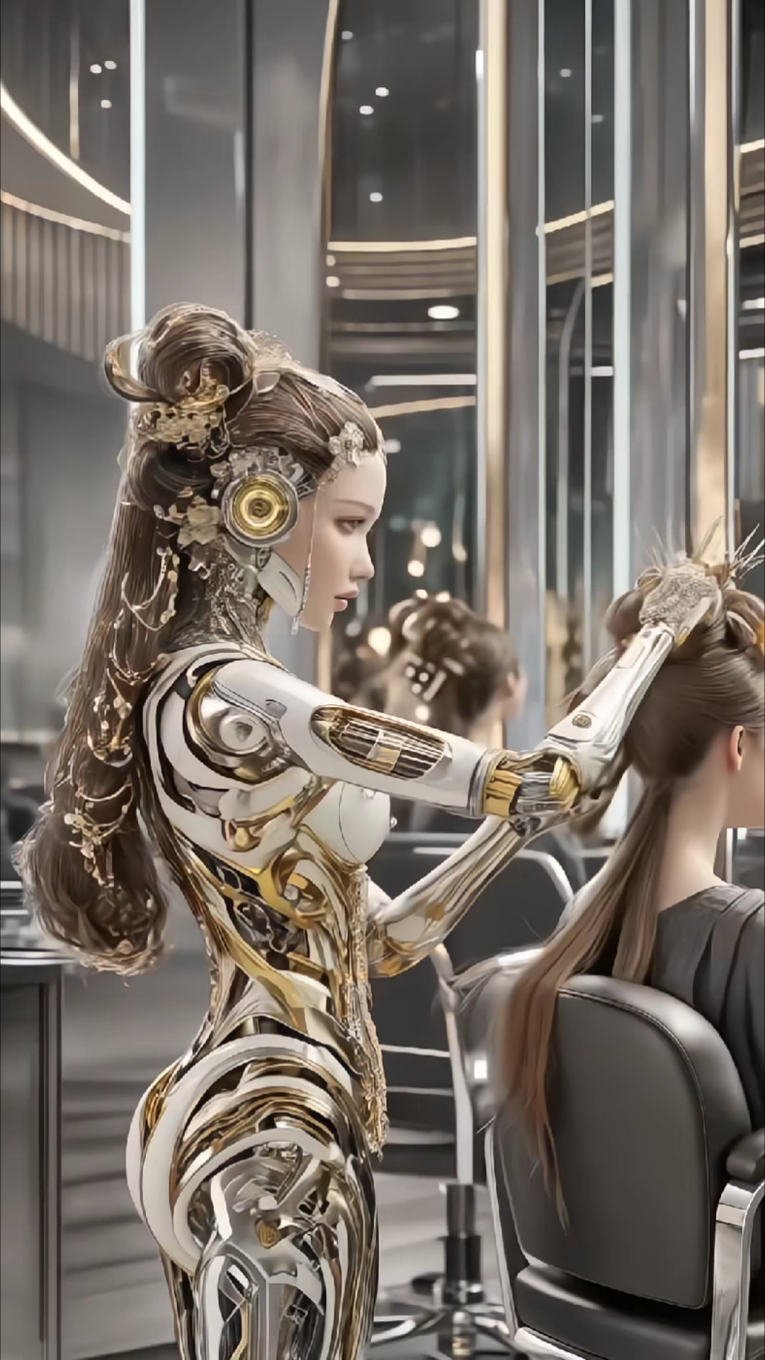 机器人美女理发 还是个托尼老师哦!