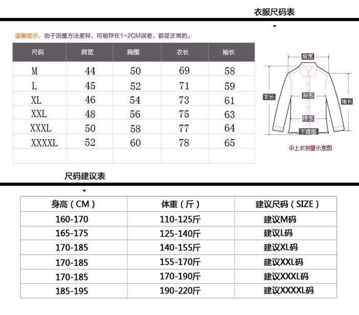 52码男装是多大号