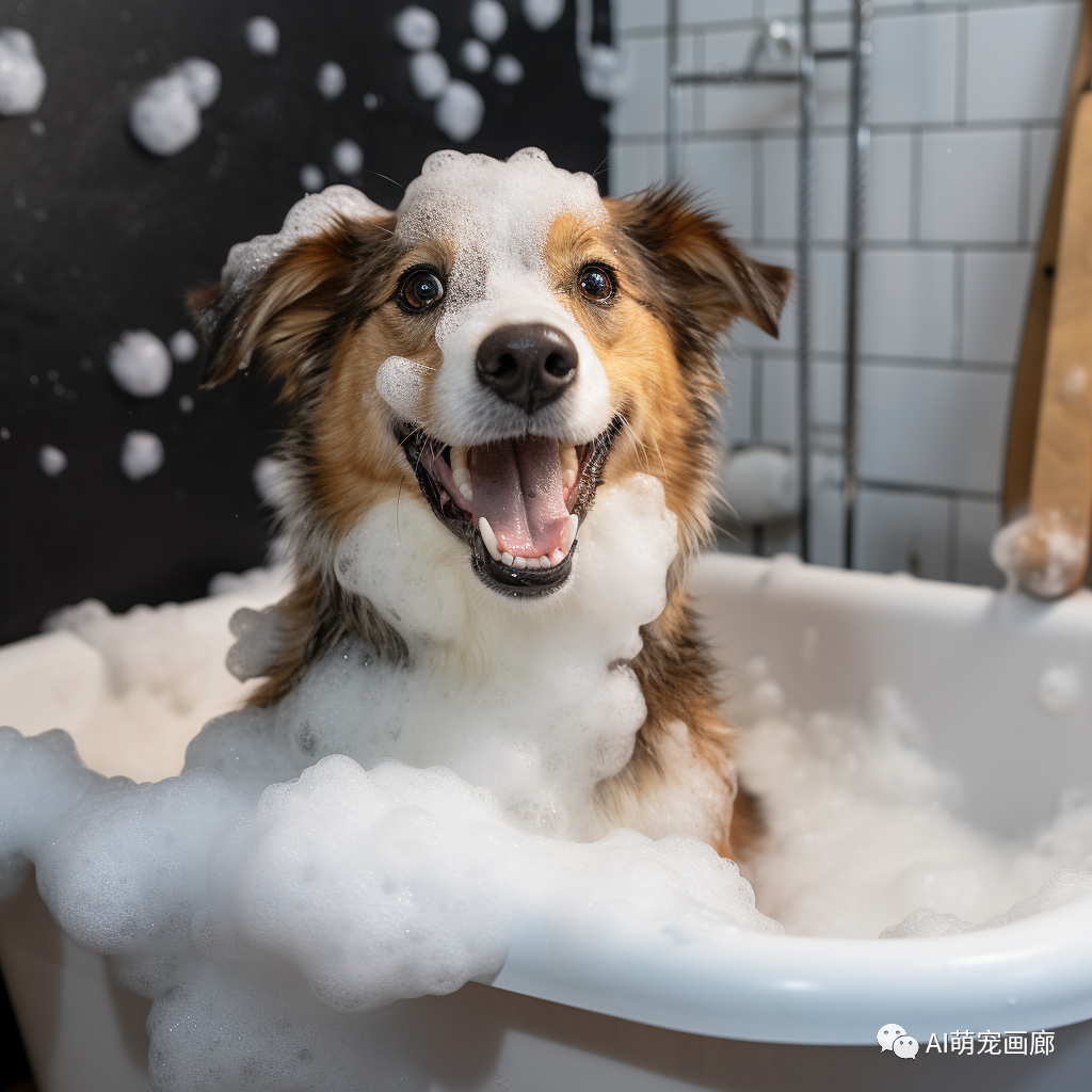 萌翻了!泡泡浴中的狗狗笑容满满!