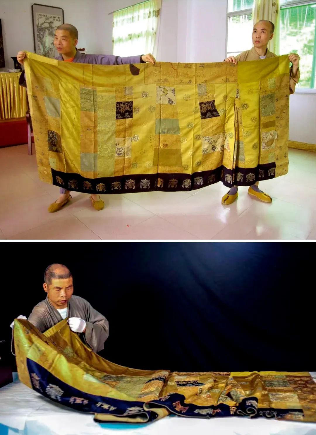 永乐双璧——明永乐御窑甜白釉暗刻云龙纹爵杯和御制云锦龙纹袈裟