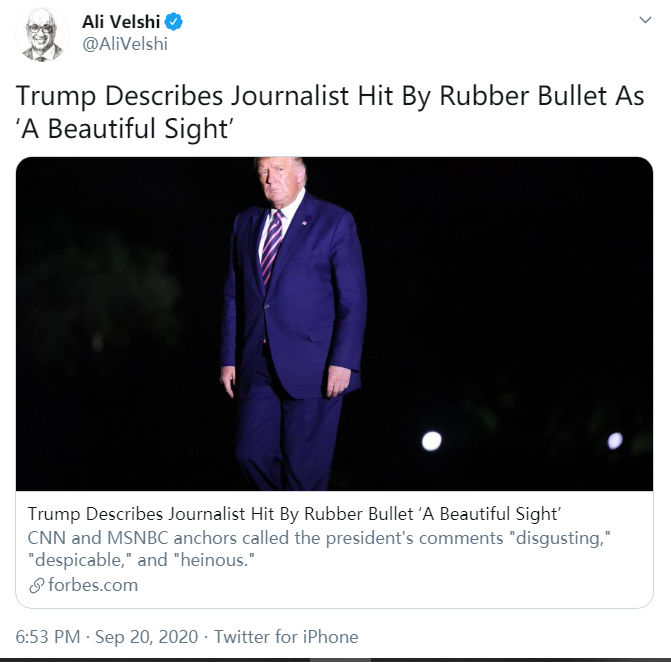 推荐|在反种族主义抗议中有记者中弹，特朗普：这真是一道美丽风景