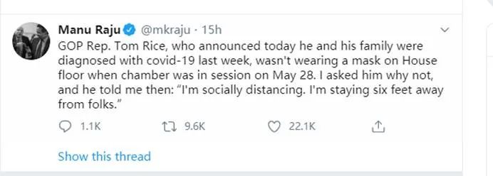 推荐美一国会议员拒戴口罩，2周后全家感染还不忘挑衅中国