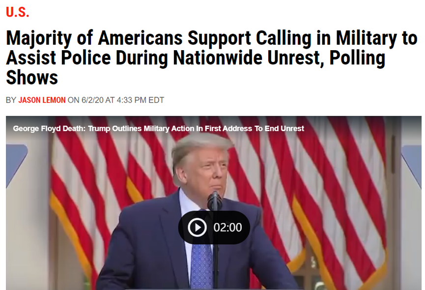 多少美国人支持出兵镇暴?民调结果有点意外