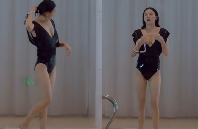 演员宋佳水下游泳曝光,穿深v泳装气质好,双腿修长身材好