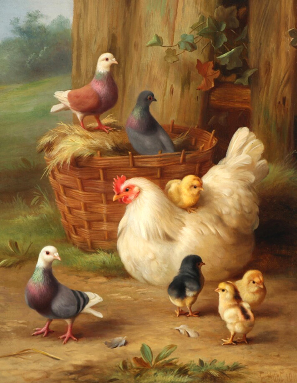 描绘牧场动物系列的油画,可爱之极