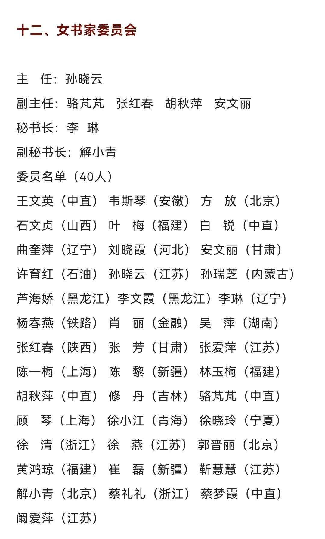 中国书法家协会第八届专业委员会名单