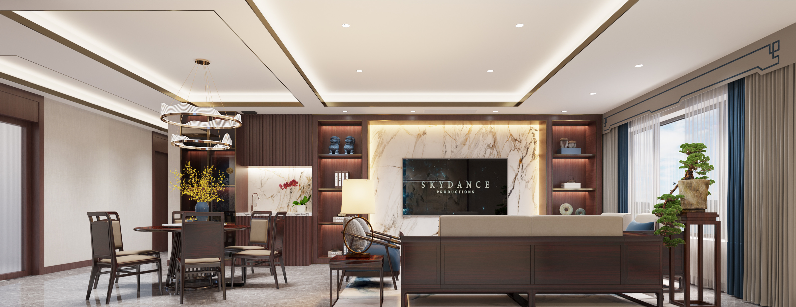 建发央著100平米新中式平层装修效果图