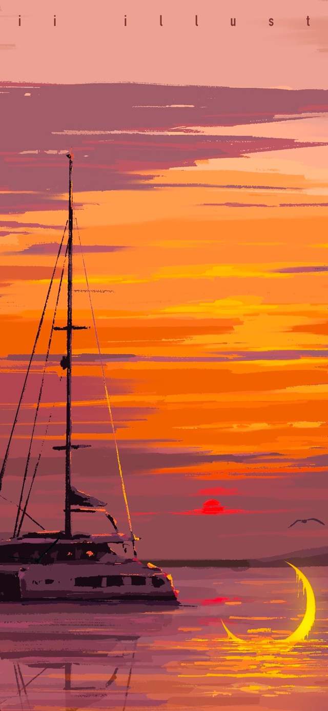 浪漫的傍晚风景插画,想陪你看日落