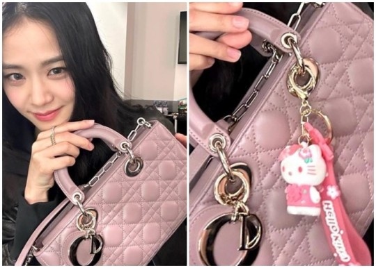 Jisoo金智秀拿着Hello Kitty吊饰的奢侈品牌包包自拍 甜美表情赏心悦目