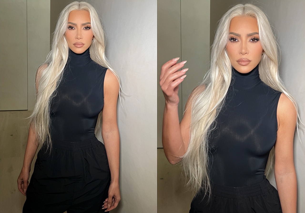 金卡戴珊罕见白金造型,变身白发魔女,减重15公斤臀腰比例太抢镜