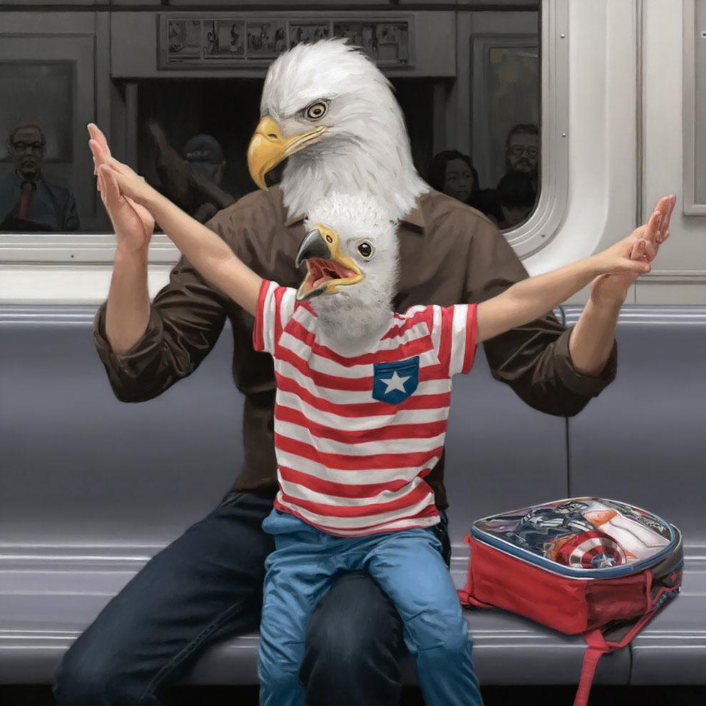 画家笔下的人形动物坐地铁